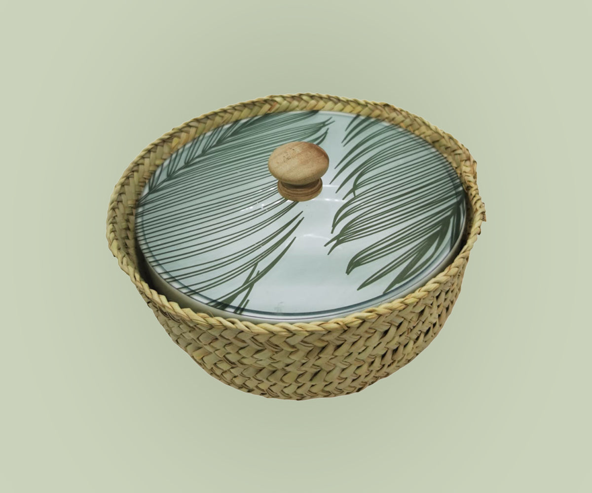 Bowl Acrylic  Cover Leaves  Green Wood  Knob