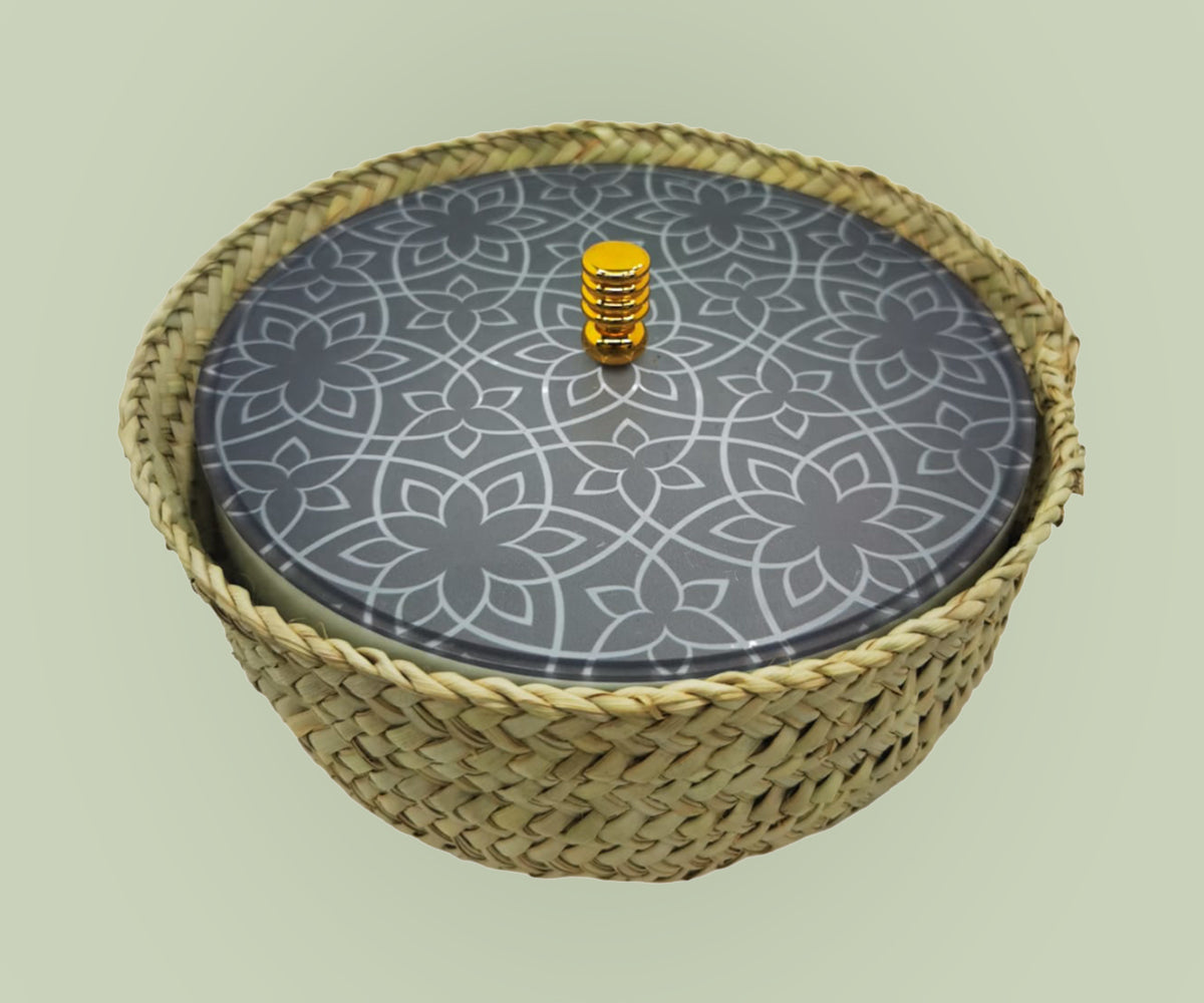 Dark Grey  Flower Pattern  Gold Knob